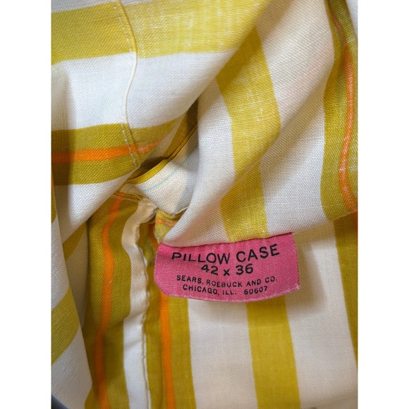 Vintage MCM Cannon Monticello Full Striped Flat Sheet & 2 Sears Pillowcases - Picture 4 of 6